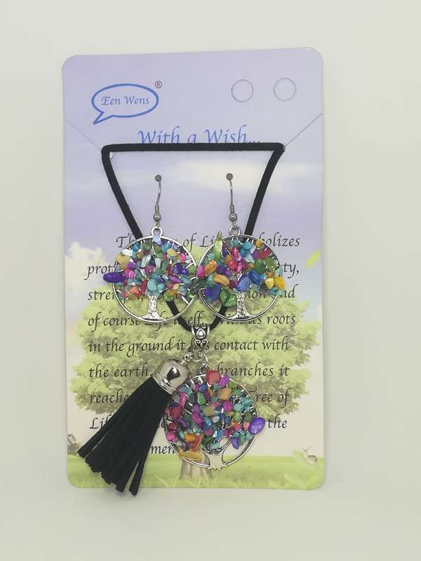 Necklace and Earring Set Tree of Life (Multicoloured Stones)