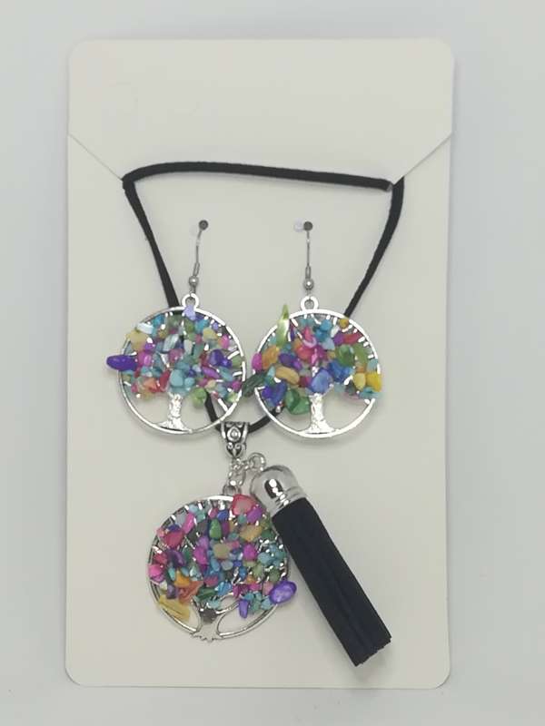 Necklace and Earring Set Tree of Life (Multicoloured Stones)