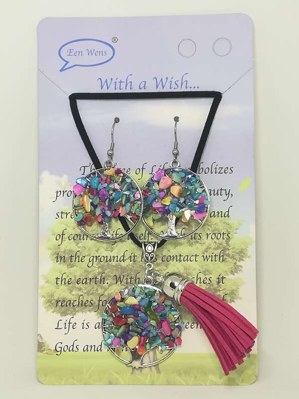 Necklace and Earring Set Tree of Life (Multicoloured Stones)