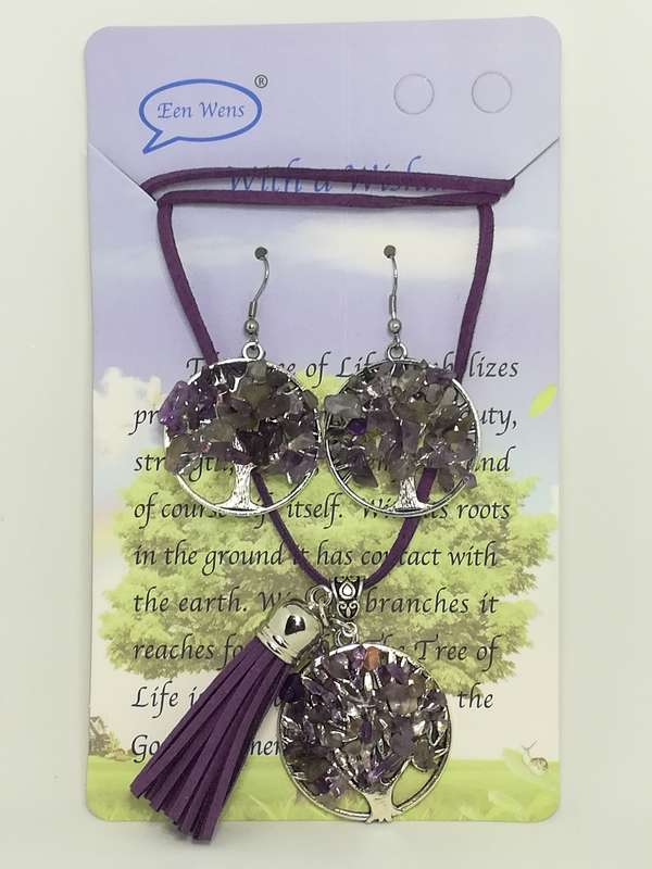 Necklace & Earring Set Tree of Life (Amethyst)