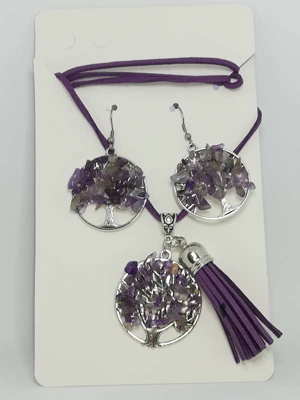Necklace & Earring Set Tree of Life (Amethyst)