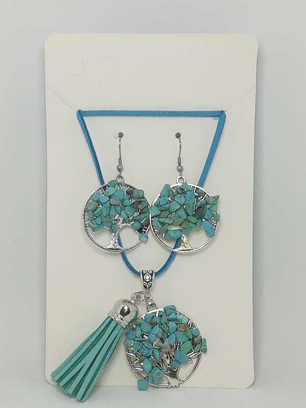 Necklace and Earring Set Tree of Life (Turquoise)