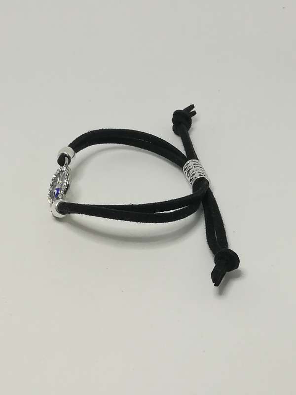 Black Rope & 'Silver' Bracelet & Round Evil Eye Charm ('Silver' & Blue)