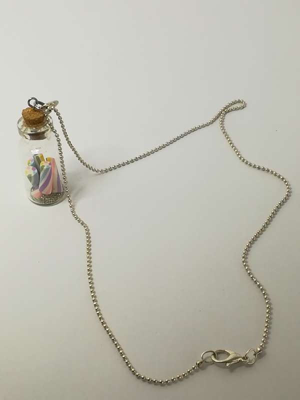 Fashion Necklace with Glass Bottle & Cork & Candy Sticks on Bubbly Chain