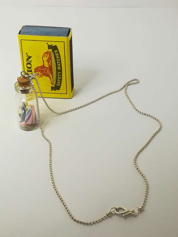 Fashion Necklace with Glass Bottle & Cork & Candy Sticks on Bubbly Chain