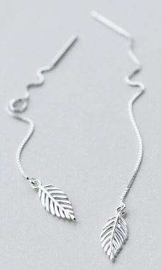 Sterling Silver Leaf Threader Earrings