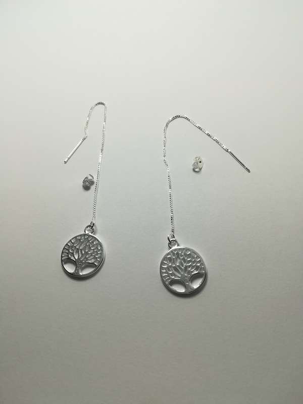 Sterling Silver Round Tree of Life Threader Earrings