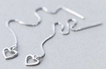 Sterling Silver Heart 74mm Threader Earrings