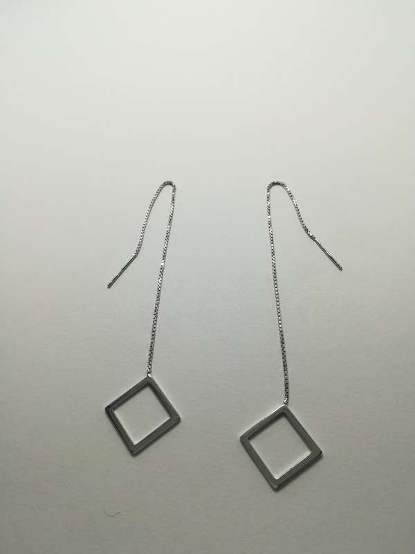 Sterling Silver Square Elegant Female Threader Earrings