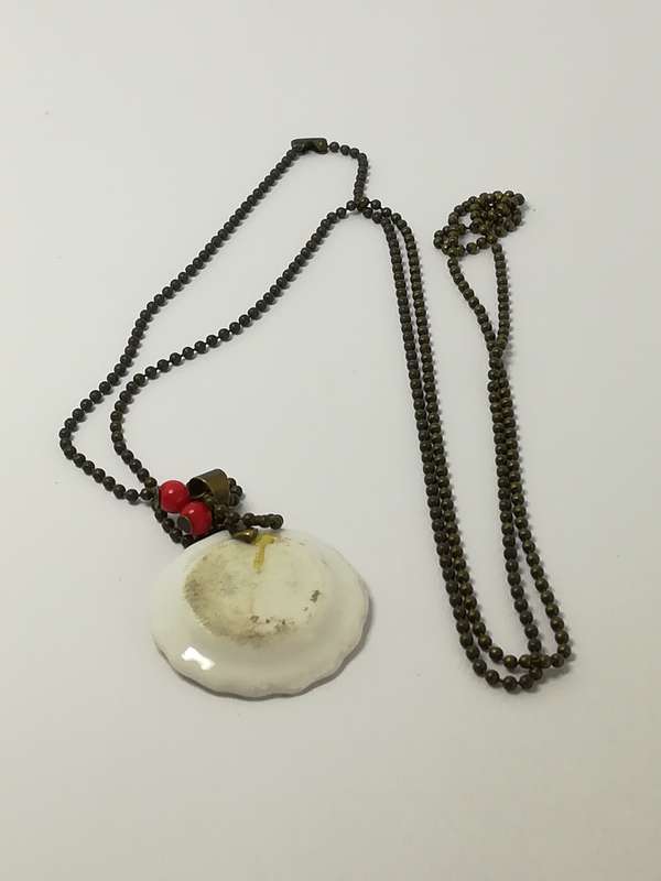 Fashion Necklace with Miniature Dinner Plate Charm on Bubbly Chain