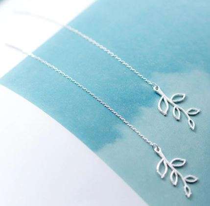 Sterling Silver Branch Leaves Threader Earrings