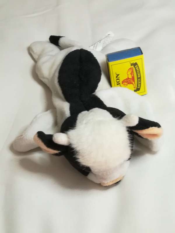Black, White & Rusty Pink Ears Cow Bean Bag with Bell