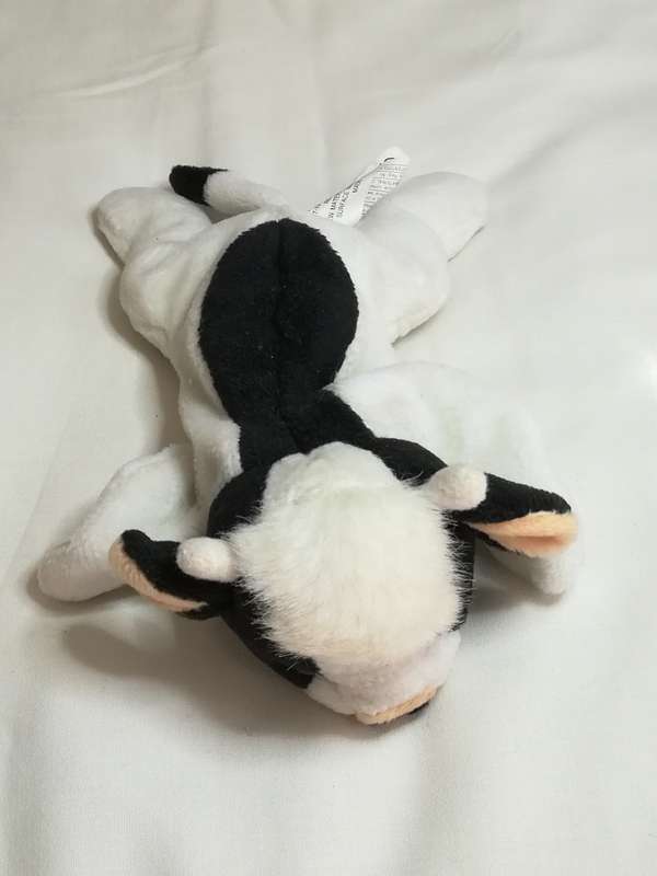 Black, White & Rusty Pink Ears Cow Bean Bag with Bell