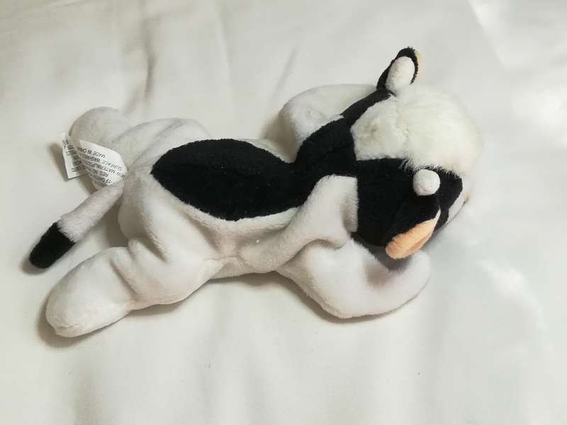 Black, White & Rusty Pink Ears Cow Bean Bag with Bell
