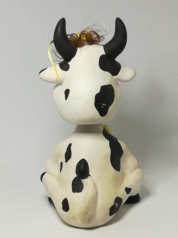 Small Black & White Ceramic Cow with Bobbleneck