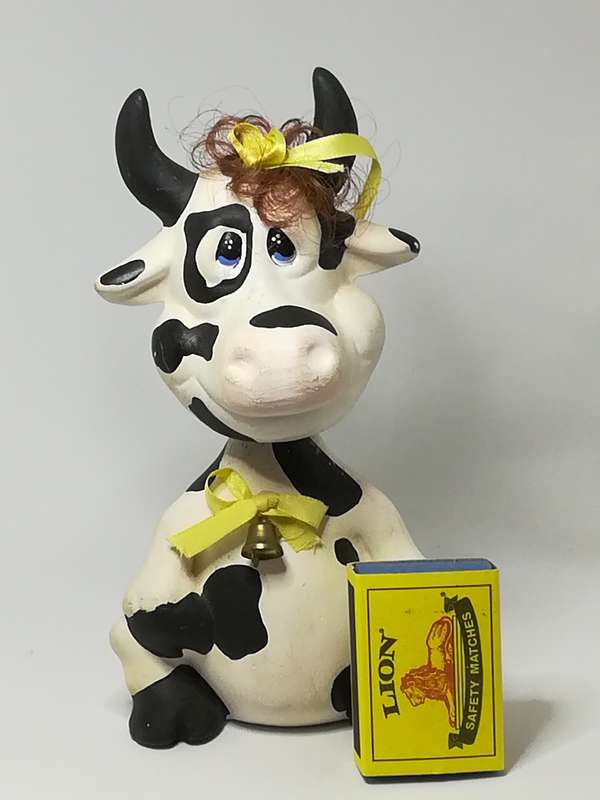 Small Black & White Ceramic Cow with Bobbleneck