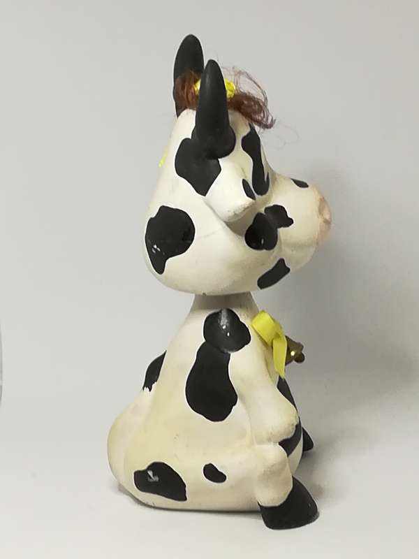 Small Black & White Ceramic Cow with Bobbleneck