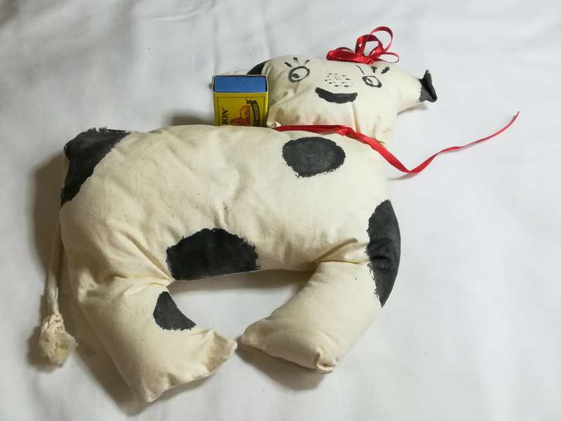 Black, White & Baby Pink Ears & Yellow Horns Cow