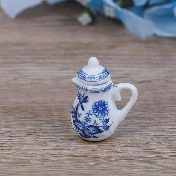 Miniature Tea Set (for Printer's Tray/Dollhouse) Blue & White 'Delft' Style