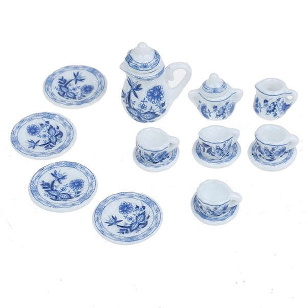 Miniature Tea Set (for Printer's Tray/Dollhouse) Blue & White 'Delft' Style