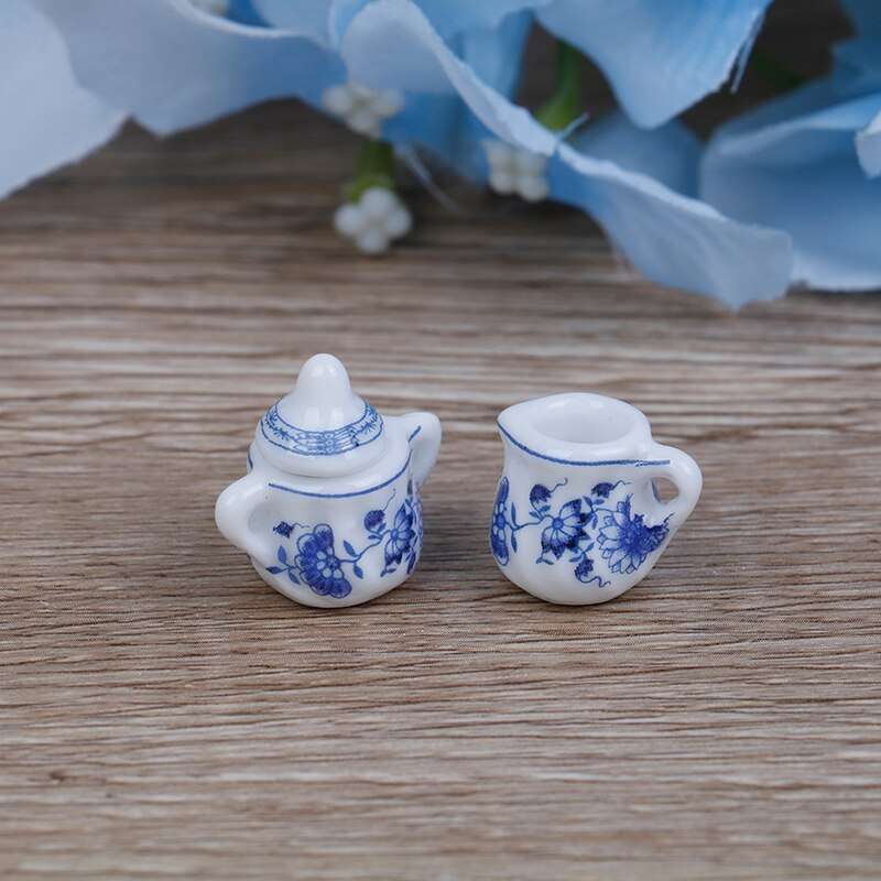 Miniature Tea Set (for Printer's Tray/Dollhouse) Blue & White 'Delft' Style