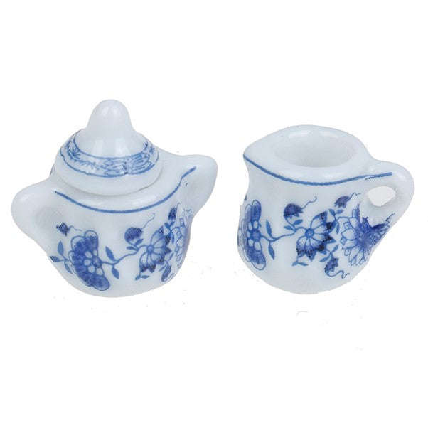 Miniature Tea Set (for Printer's Tray/Dollhouse) Blue & White 'Delft' Style