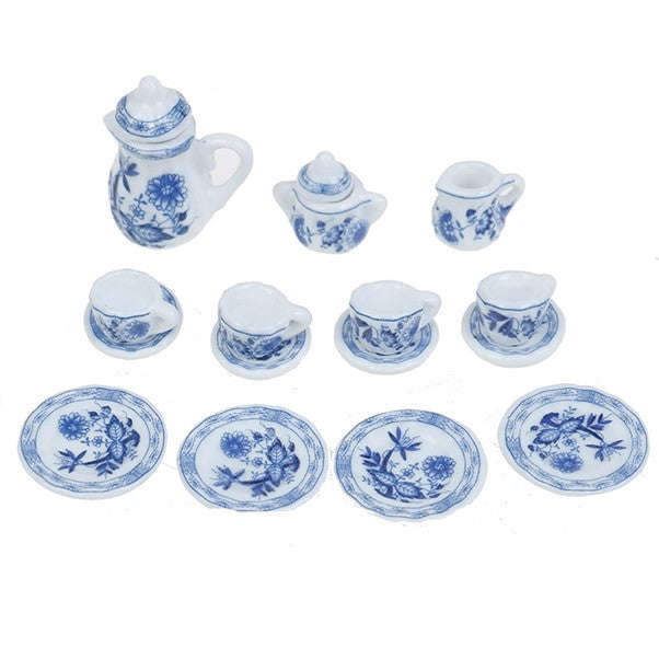 Miniature Tea Set (for Printer's Tray/Dollhouse) Blue & White 'Delft' Style