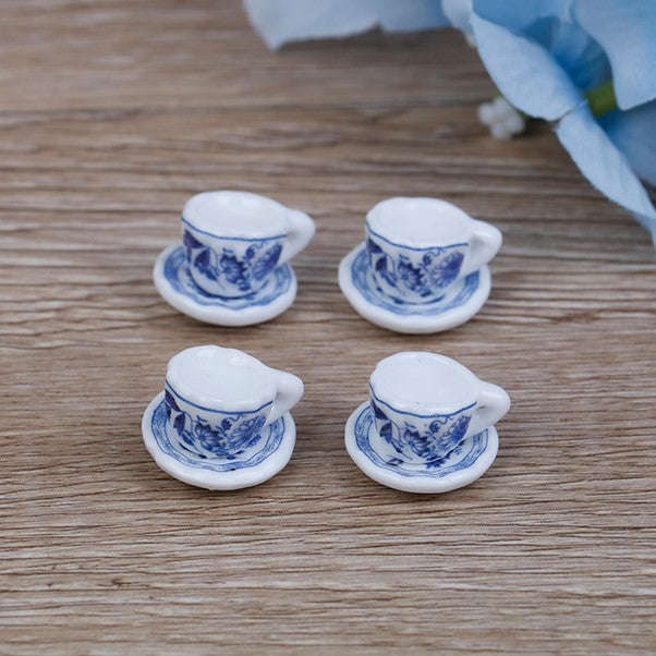 Miniature Tea Set (for Printer's Tray/Dollhouse) Blue & White 'Delft' Style