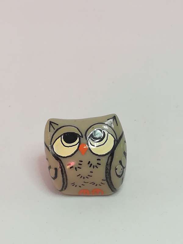 Miniature Ceramic Grey, Black & White Owl Orange Beak (Miniature, suitable for printer's tray)