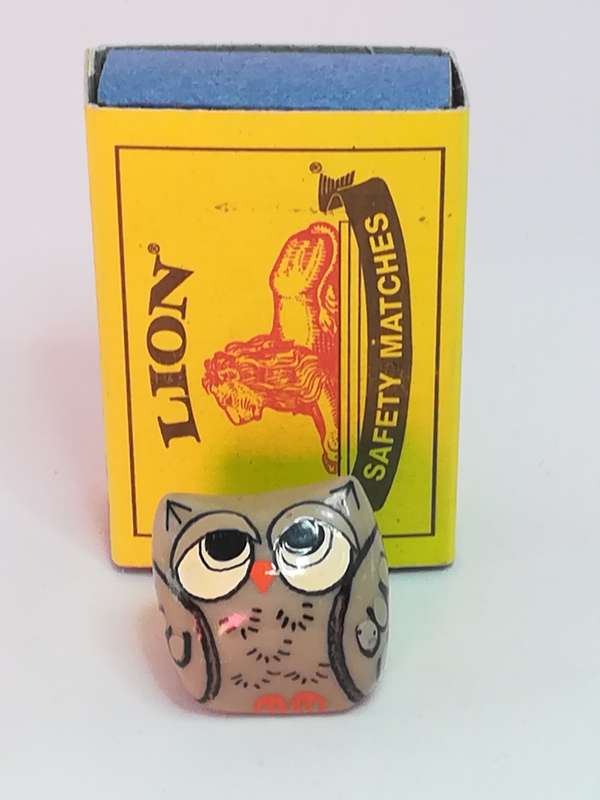 Miniature Ceramic Grey, Black & White Owl Orange Beak (Miniature, suitable for printer's tray)