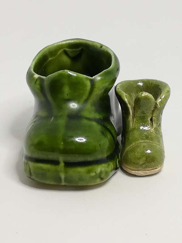 Miniature Green Ceramic Boots (Mismatched) (Miniature, suitable for printer's tray)