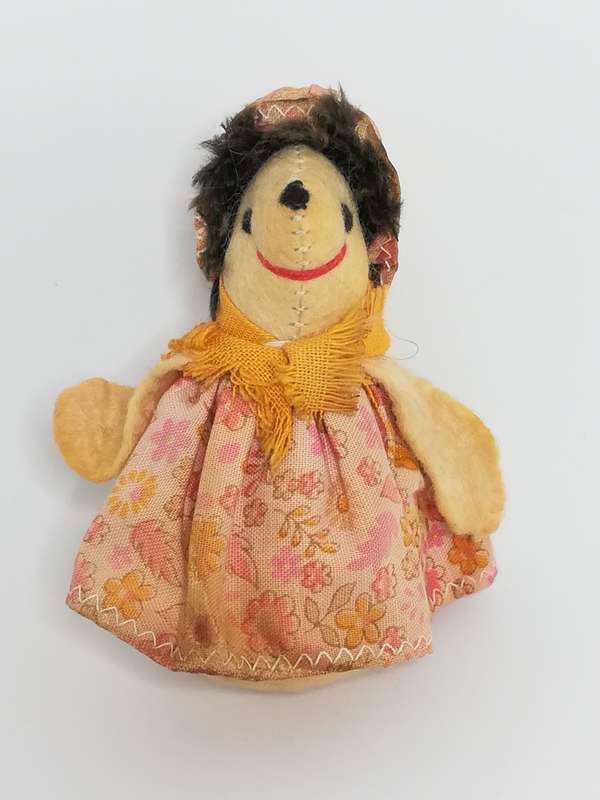 Small Stuffed Cream White Mouse Dressed in Pink Outfit & Yellow Scarf