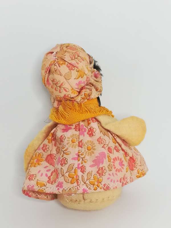 Small Stuffed Cream White Mouse Dressed in Pink Outfit & Yellow Scarf
