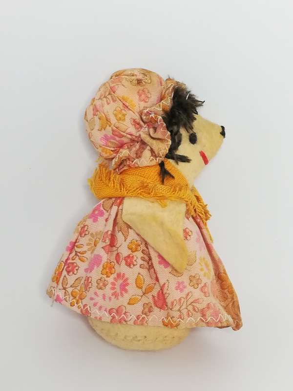 Small Stuffed Cream White Mouse Dressed in Pink Outfit & Yellow Scarf