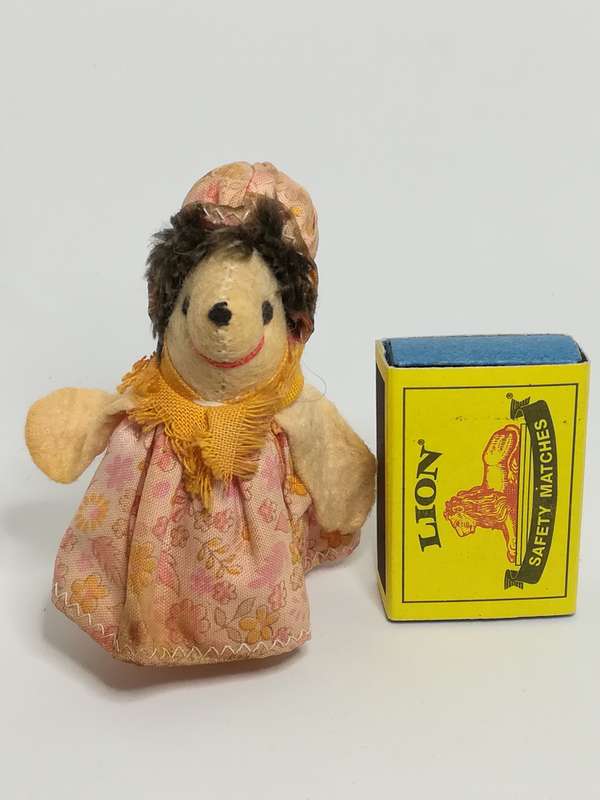 Small Stuffed Cream White Mouse Dressed in Pink Outfit & Yellow Scarf