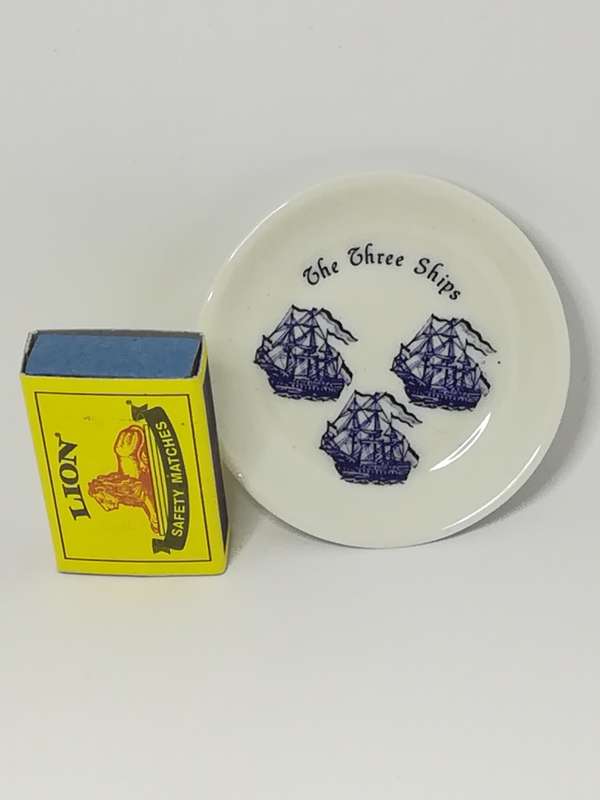 Miniature White Plate Blue Painting (The Three Ships) (Miniature, suitable for printer's tray)