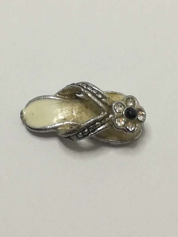 Miniature 'Silver' & Cream Flip Flop Sandal with 'Silver' & Black Stone Embellishment (Miniature,...