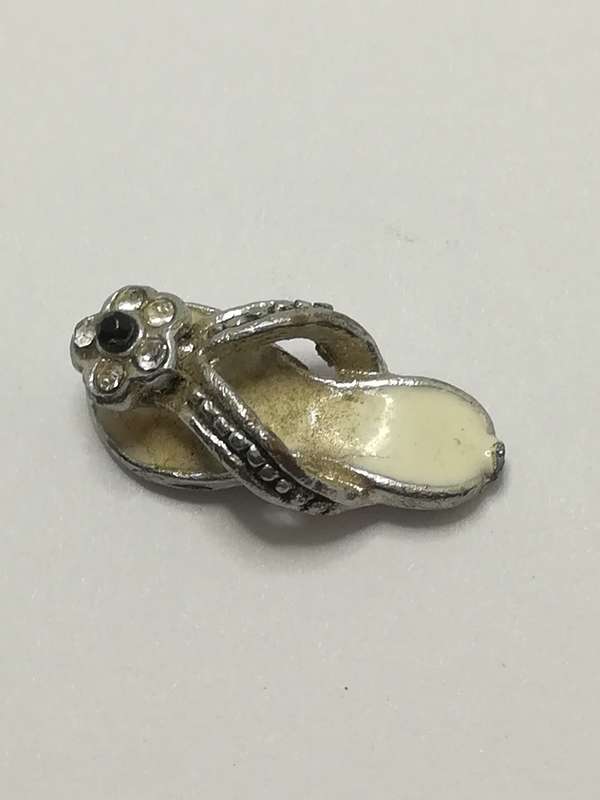 Miniature 'Silver' & Cream Flip Flop Sandal with 'Silver' & Black Stone Embellishment (Miniature,...