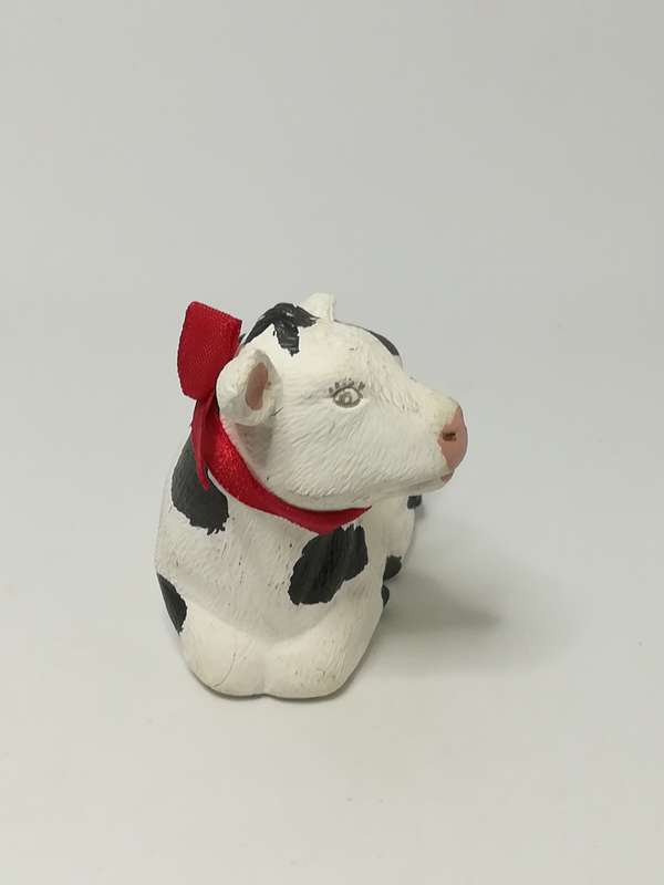 Black & White Ceramic Serviette Holder Cow with Red Ribbon Around The Neck