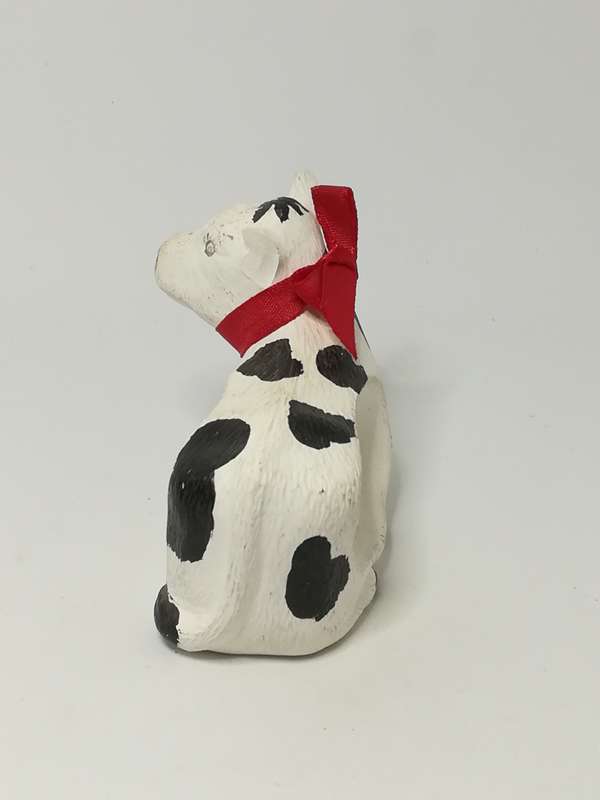 Black & White Ceramic Serviette Holder Cow with Red Ribbon Around The Neck