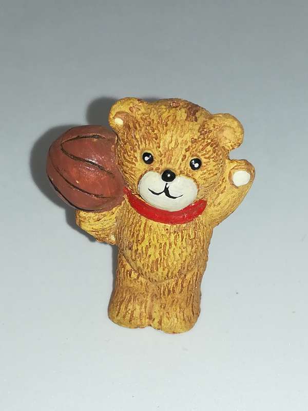 Miniature Ceramic Teddy Bear holding Basket Ball (Miniature, suitable for printer's tray)