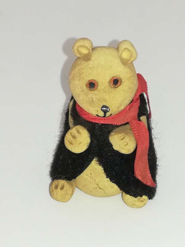 Miniature Clay Bear Wearing Black Coat & Red Scarf (Miniature, suitable for printer's tray)