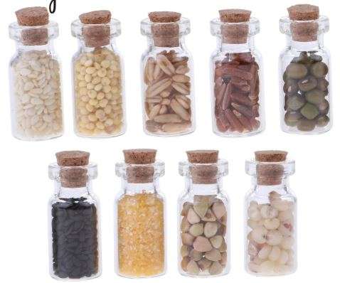 Miniature Glass Jar with Seeds (9 Jars) (Miniature, suitable for printer's tray)
