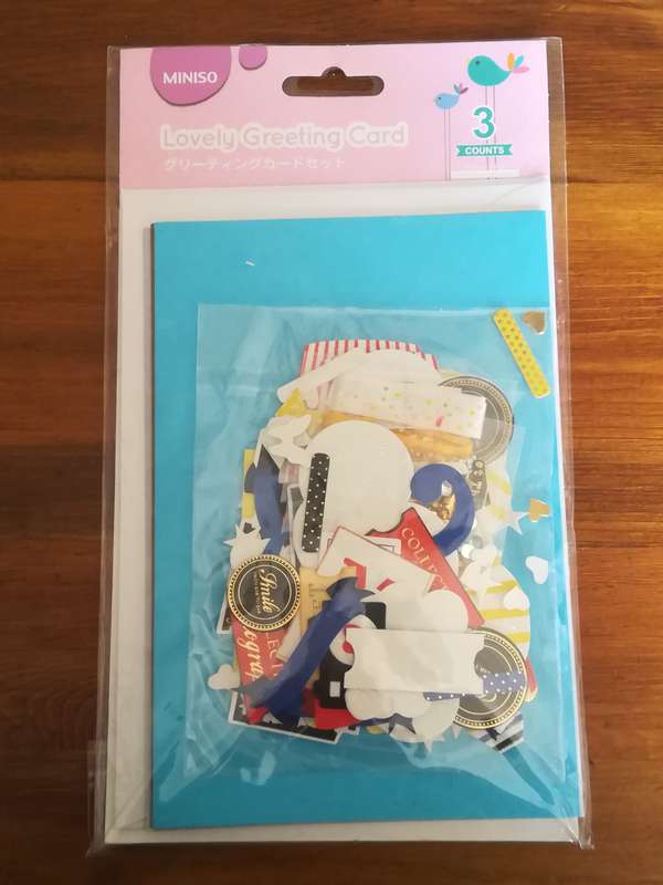 Miniso Greeting Card Light Blue with Envelope & Decorations