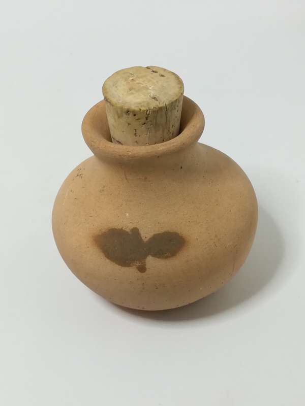 Small Clay Bottle & Cork with Leaf Design
