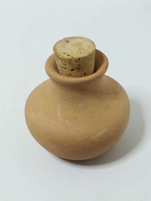 Small Clay Bottle & Cork with Leaf Design