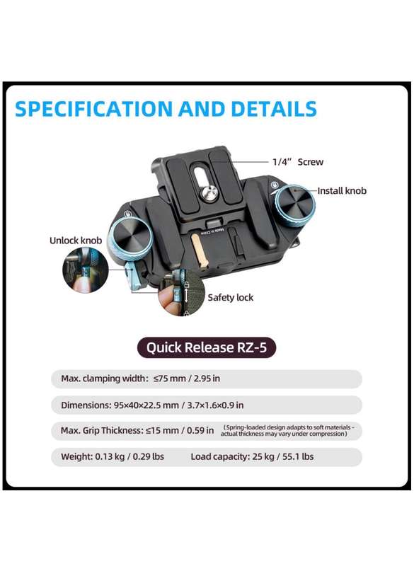 Fotopro Backpack Clamp Quick Release Plate for Camera - QR Plate RZ-5