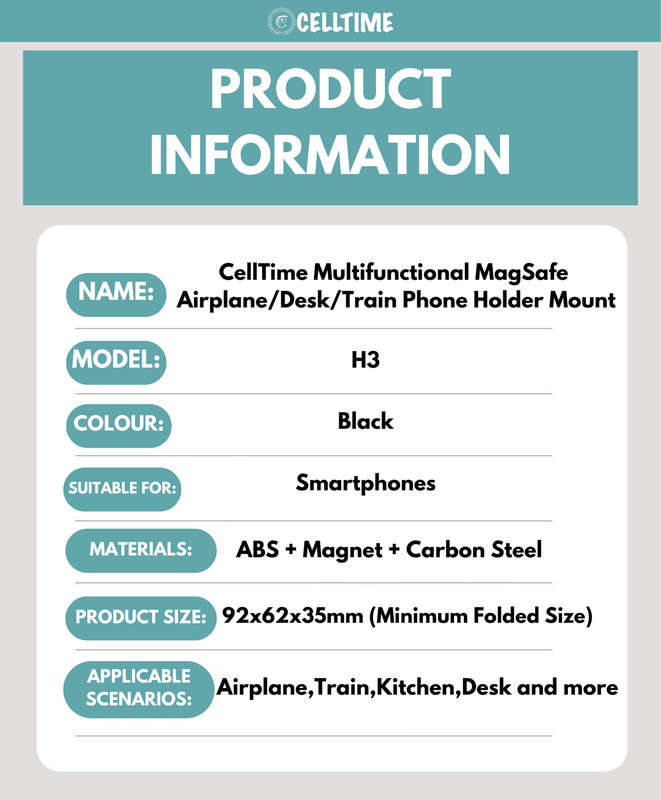 CellTime Multifunctional MagSafe Airplane/Desk/Train Phone Holder Mount