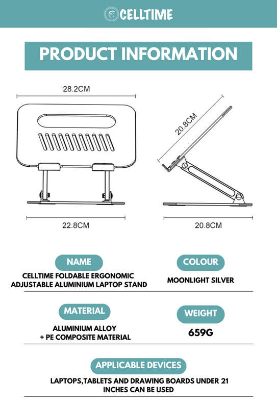 CellTime Portable Foldable Ergonomic Adjustable Aluminium Laptop Stand