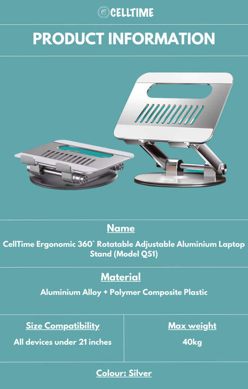 CellTime Ergonomic 360 Rotatable Adjustable Aluminium Laptop Stand